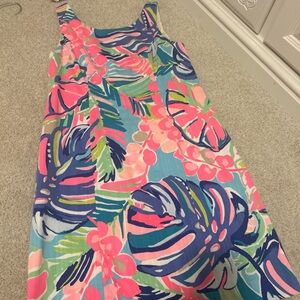 Tropical Floral Sleeveless Sundress in Bright Blue and Pink